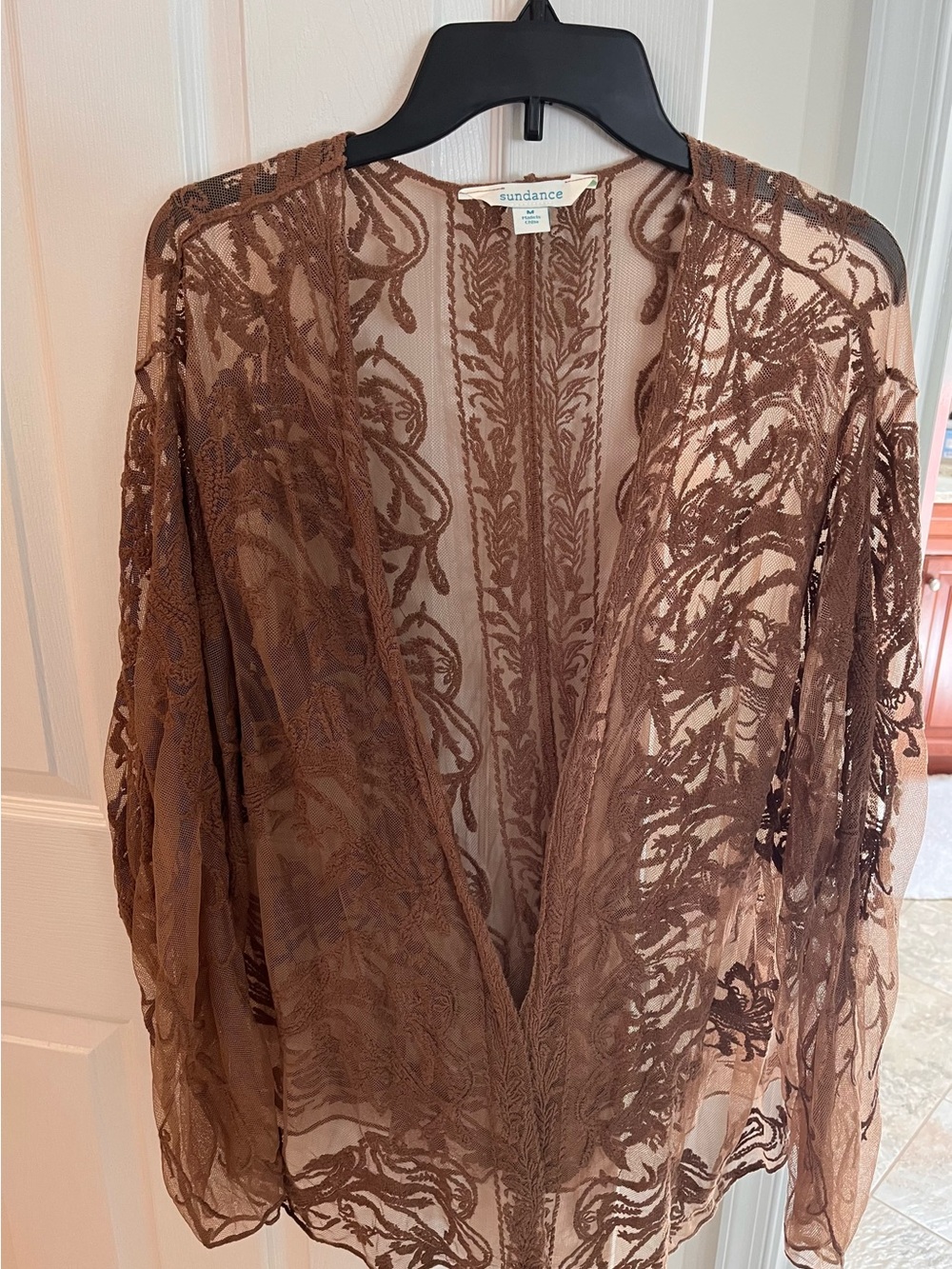 Sundance Brown Sheer Embroidered Open-Front Kimono